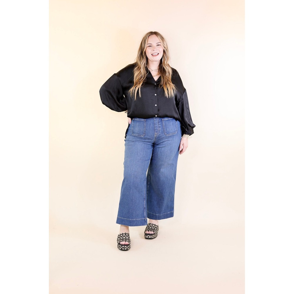 Spanx EveryWear Croppedโ Wide Leg Denim Jeans Patch Pocket Blue 2XL